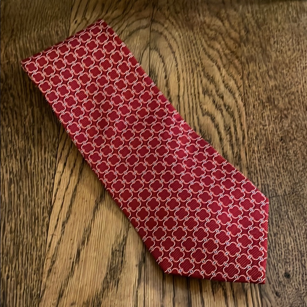 Vintage Red Geometric Silk Tie